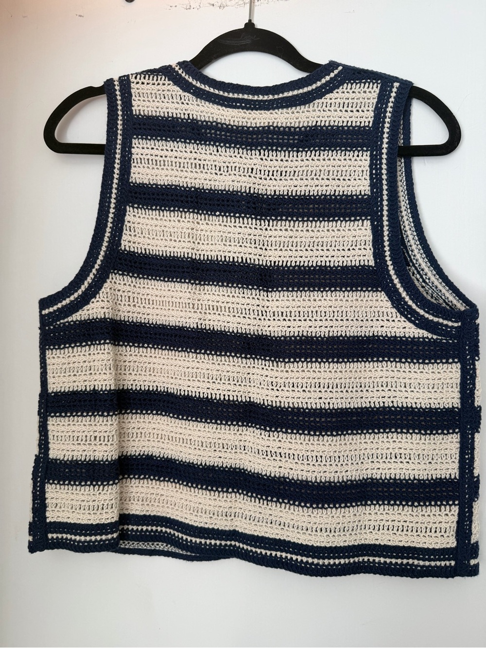 Sezane Navy and Cream Striped Crochet Button-Front Tank - Picture 4 of 7